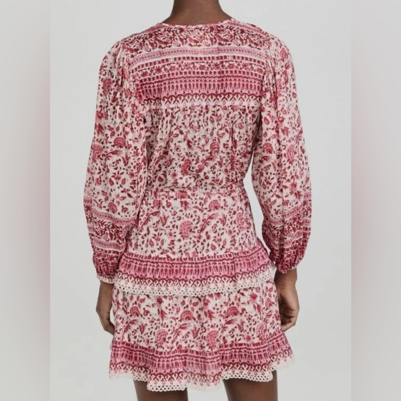 Alicia Bell Floral Beaded Tassel Tie VNeck Ruffle Ari Mini Dress Red Pink EUC - Picture 16 of 16
